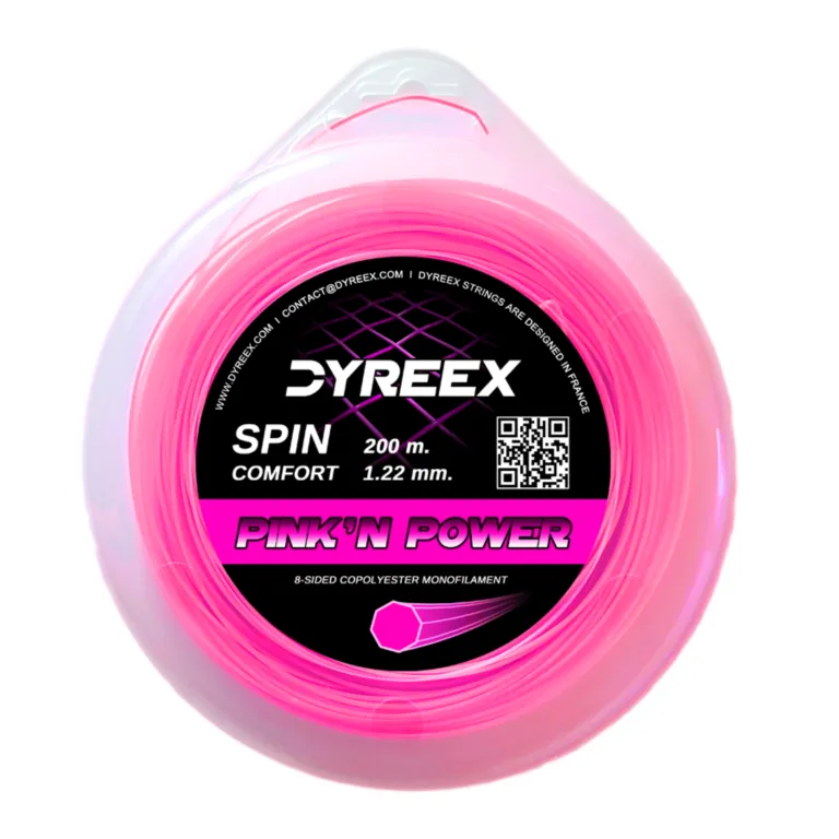 Dyreex tennis string Pink'n Power 200 m. set - 1.22 mm. String that provided a very high level of comfort for a monofilament and this was achieved thanks to the very high elasticity of the string.
