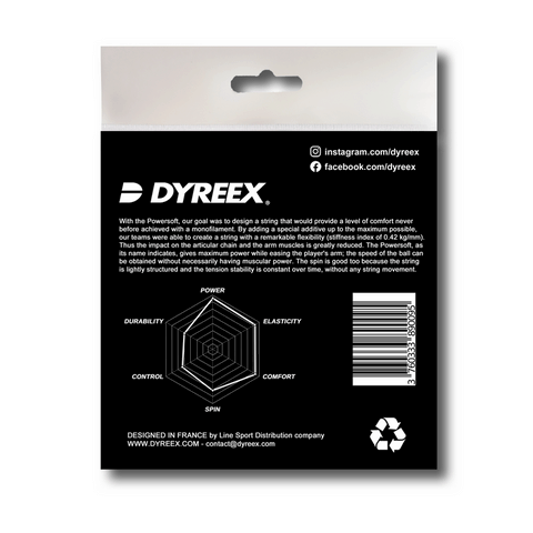 Dyreex tennis string Powersoft 12 m. /1.22 mm. String that provided a very high level of comfort for a monofilament and this was achieved thanks to the very high elasticity of the string.